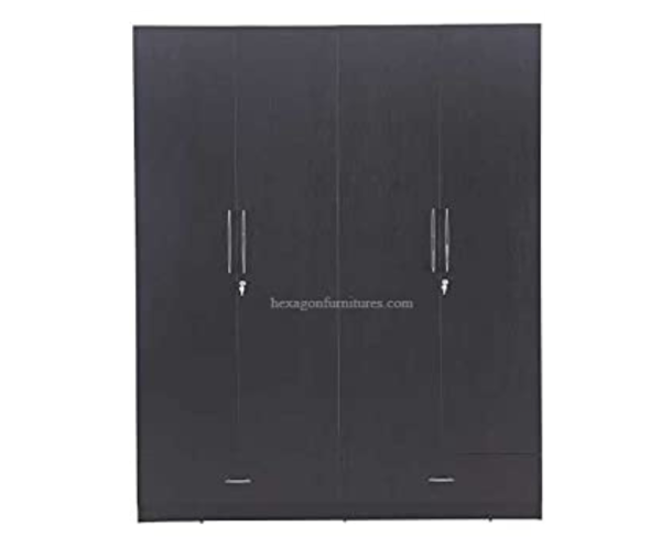 Engineered Wood Four Door Wardrobe Without Mirror | Dark Brown