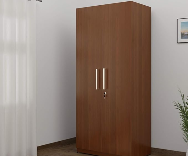 Double Doors Engineered Wood Wardrobe | Walnut Rigato