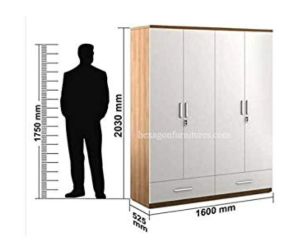 Engineered Wood Four Door Wardrobe Without Mirror | White Brown