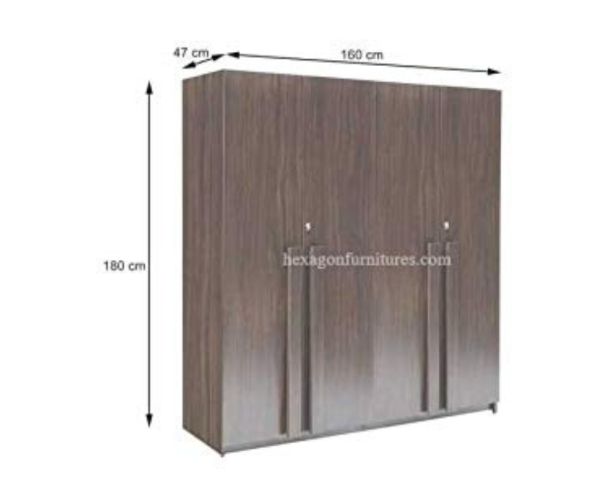 Engineered Wood Four Door Wardrobe Without Mirror | Wallnut Brown