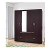 Engineered Wood Four Door Wardrobe with Single Mirror | Dark Brown