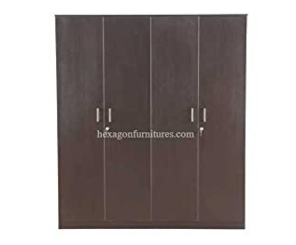 Engineered Wood Four Door Wardrobe Without Mirror | Dark Brown