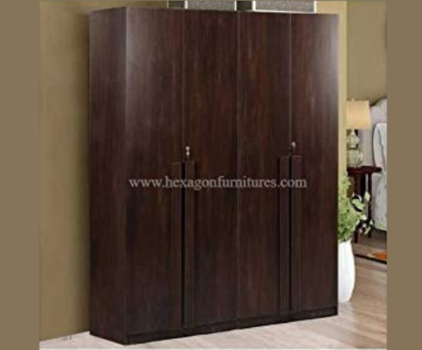 Engineered Wood Four Door Wardrobe Without Mirror | Dark Brown