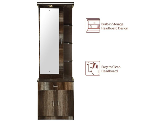 Milano Wooden Varnish Finish Modern Dressing Table | Brown