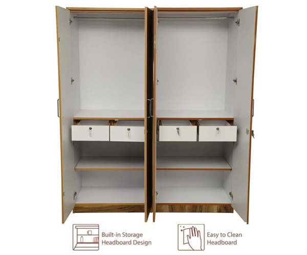 Tigress Teak Four Door Wardrobe with Mirror