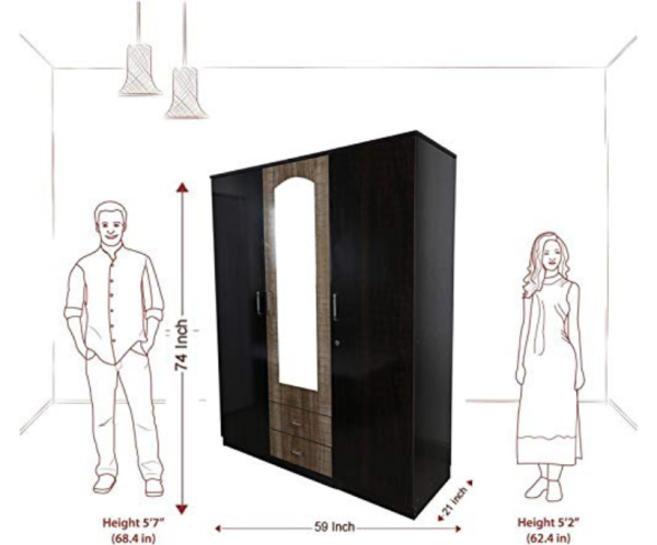 Wood Wardrobe Brown Three door