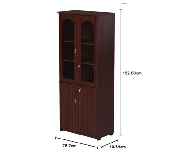 Two Door Multimedia Unit Engineered Wood Matte Book Shelf Book Cabinet With Glass Doors | Maroon