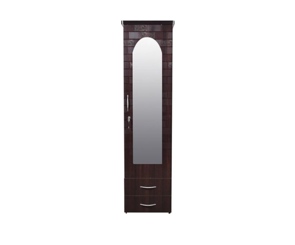 Brick Textured Single Door Engineered Wood Wardorbe with Mirror