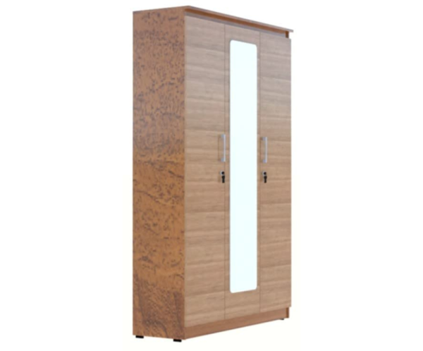 Three Door Wardrobe with Mirror in Amber with Urban Teak Finish