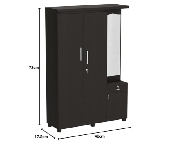 Three Door Engineered Wood Wardrobe in Black