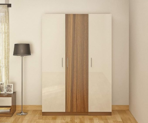 Engineered Wood Three Door Wardrobe | Asian Walnut & White