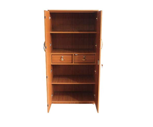 Engineered Wood Double Door Wardrobe 5 feet | Teak Wood Color Textured