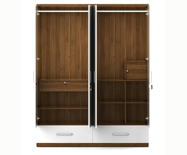 Four Door Wardrobe High Glossy Frosty White with Mirror and Drawers | Engineered Wood