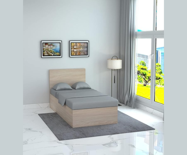 Engineered Wood Single Bed with Box Storage | Wooden Bed for Kidroom Bedroom | Beige