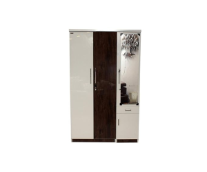 Modern Amenities Engineered Wood Three Door High Glossy Wardrobe with Mirror | White and Brown