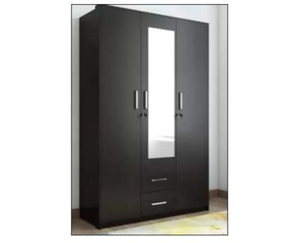 Engineered Wood Three Door Wardrobe | Finish Color - Natural Wenge | Mirror Included