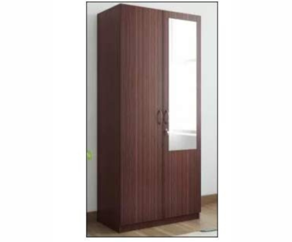 Allen Engineered Wood Double Door Wardrobe | Finish Color - Walnut | Mirror Included