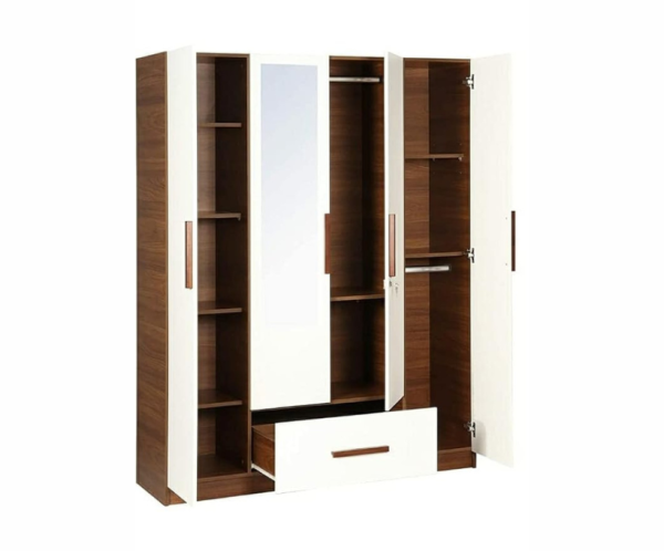 Four Door With Draw And Mirror | White And Brown | Engineered Wood