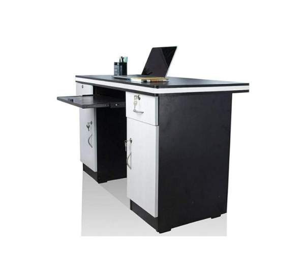 Wood Finish Office Desk with Drawers and Storage | White and Black