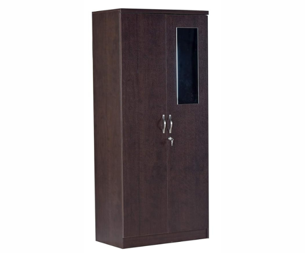 Double Door Engineered Wood Wardrobe with Mirror | Dark Wenge | Matte Finish