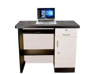 Engineered Wood Finish Office Desk with Drawers & Storage | White & Black