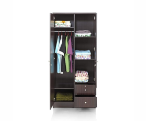 Engineered Wood Double Door Spacious Designer Wardrobe Wenge Colored With Multi Shelves Inside