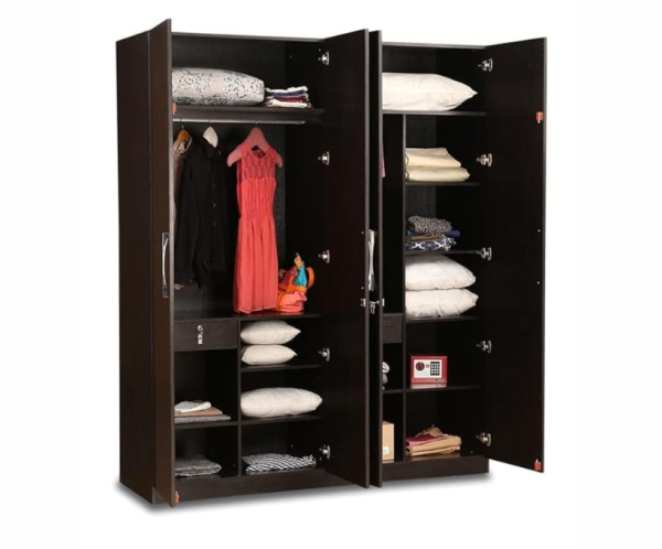 Engineered Wood Four Door Wardrobe With Drawers And Multiple Shelves For Bedroom