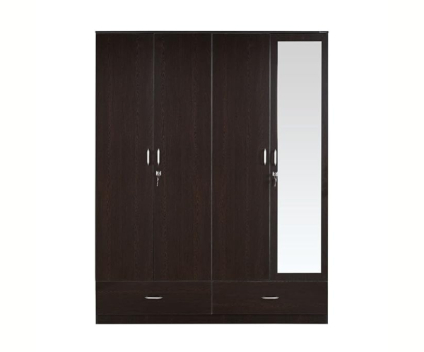 Four Door in New Wenge Color Finish for Bedroom with One Mirror Inserted | Engineered Wood