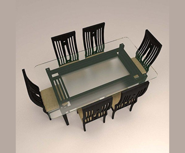 Curved Colonial Styled 6 Seater Dining Set with Glass Table Top | Brown