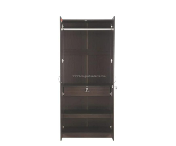 Engineered Wood Double Door Wardrobe with 1 Mirror | Dark Brown