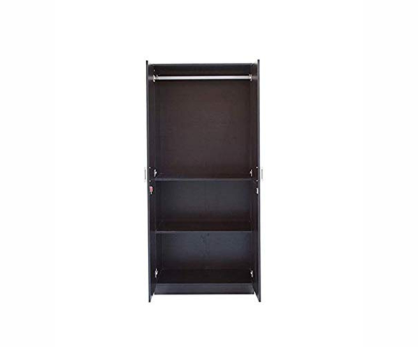 Double Door Wardrobe with Mirror in Dark Walnut Color