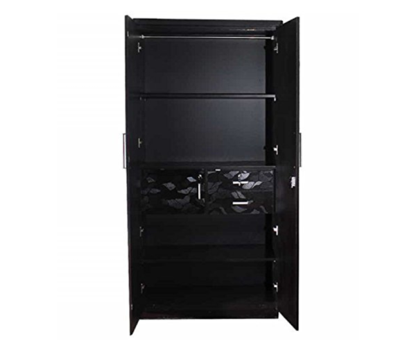 Modern Leaf Textured Double Door Wardrobe With Mirror