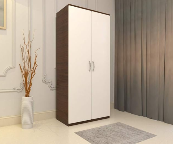 Engineered Wood Double Door Wardrobe | Finish – Natural Walnut with Frosty White