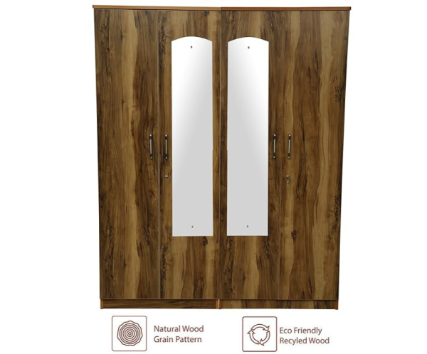 Tigress Teak Four Door Wardrobe with Mirror