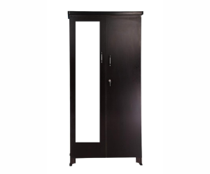 Double Door Engineered Wood Wardrobe with Mirror | Black