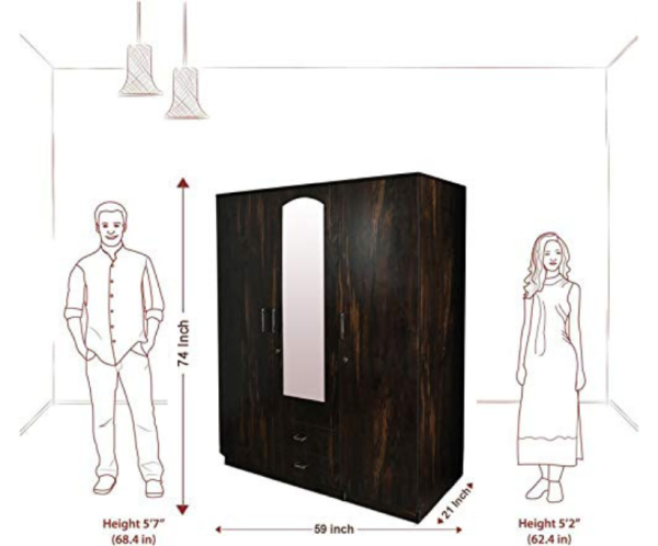Three Door Wardrobe Apple Wood with Mirror