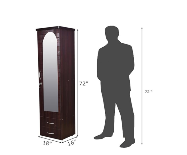 Brick Textured Single Door Engineered Wood Wardorbe with Mirror