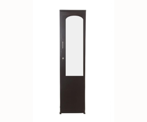 Engineered Wood Single Door Wardrobe with Mirror and Drawer | Black