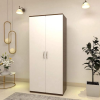 Premium Engineered Wood Double Door Wardrobe | Finish – Natural Walnut with Frosty White