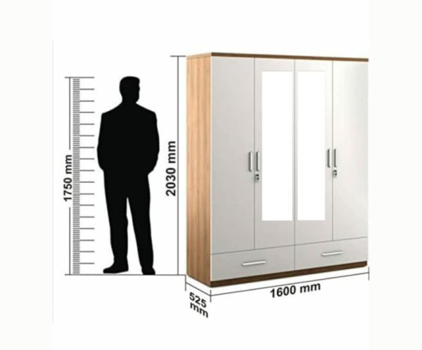 Four Door Wardrobe High Glossy Frosty White with Mirror and Drawers | Engineered Wood