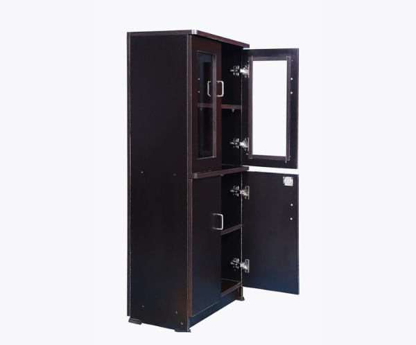 4 feet Matte Multi-Ply Wood Bookcase with Four Door | Black