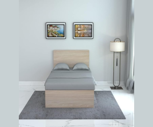 Engineered Wood Single Bed with Box Storage | Wooden Bed for Kidroom Bedroom | Beige