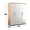 Four Door Wardrobe White and Walnut with Mirror and Drawer