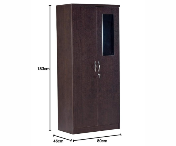 Double Door Engineered Wood Wardrobe with Mirror | Dark Wenge | Matte Finish