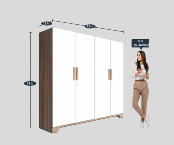 Engineered Wood Four Door Wardrobe With Multiple Shelves And Drawers For Bedroom