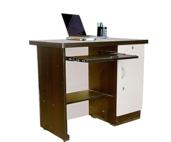 Engineered Wood Finish Office Desk with Drawers & Storage | White & Black