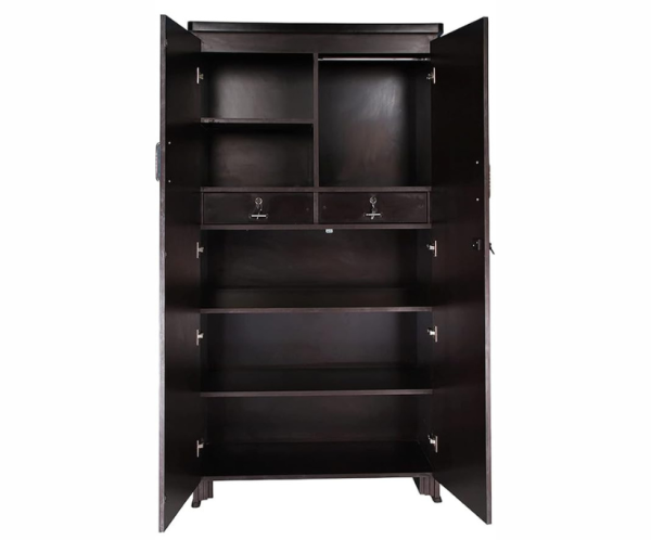 Multipurpose Storage Wooden Almirah Cabinet Wardrobe With Mirror, Drawers & Double Doors, Home Office | Black
