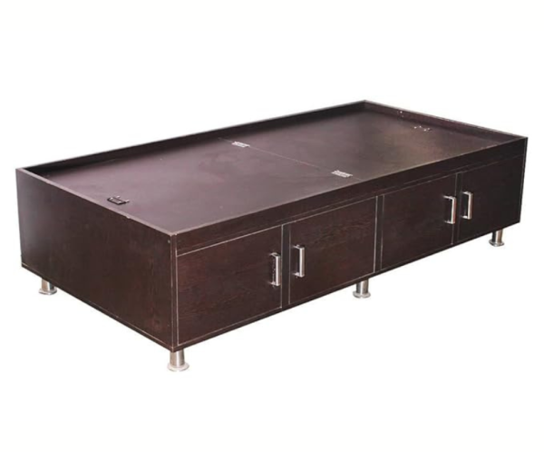 Single Size Engineeredwood Leaf Textured Brownish Black Storage Bed