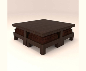 Stylish 4 Stool Centre Table with Dark Brown Cushions