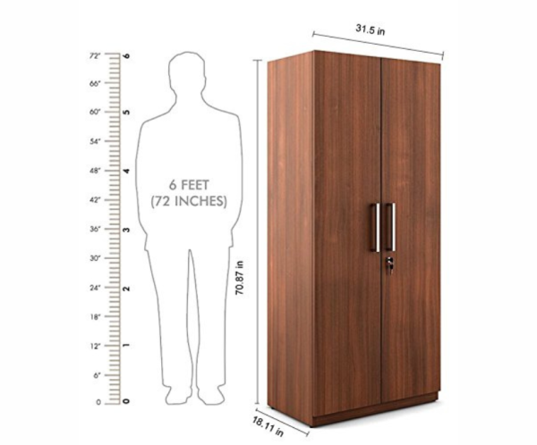 Double Doors Engineered Wood Wardrobe | Walnut Rigato